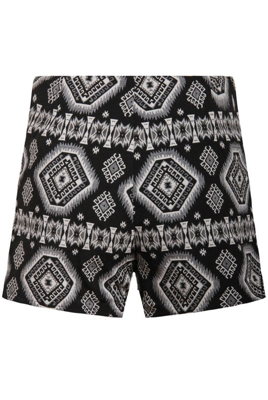 Black Asymmetric Print Side Zip Up Shorts