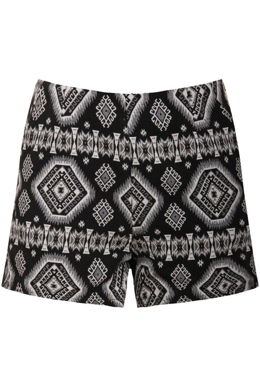 Black Asymmetric Print Side Zip Up Shorts
