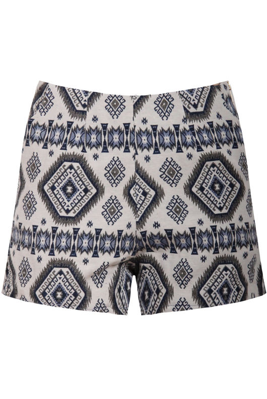 Blue Asymmetric Print Side Zip Up Shorts