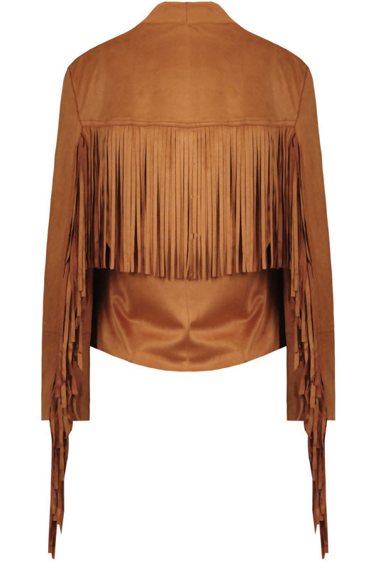 Camel Faux Suede Fringe Blazer