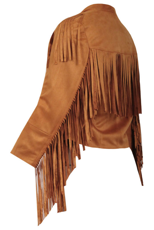 Camel Faux Suede Fringe Blazer