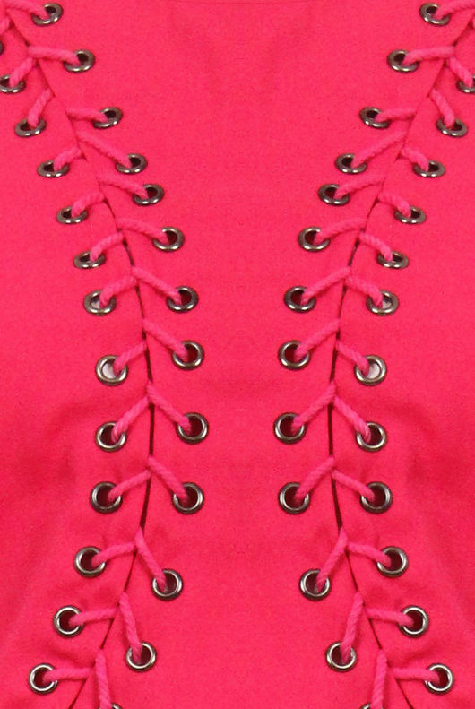 Pink Faux Lace Up Detail Bodycon Dress