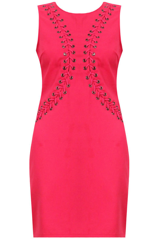 Pink Faux Lace Up Detail Bodycon Dress