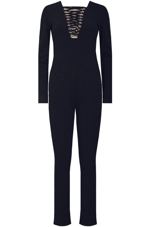 Navy Front Lace Tie Up Jumpsuit