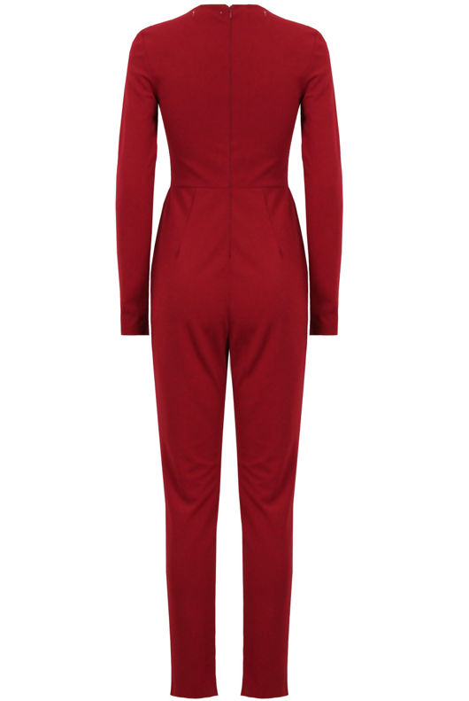Wine Front Lace Tie Up Jumpsuit