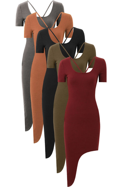 Black Asymmetric Short Sleeve Bodycon Dress