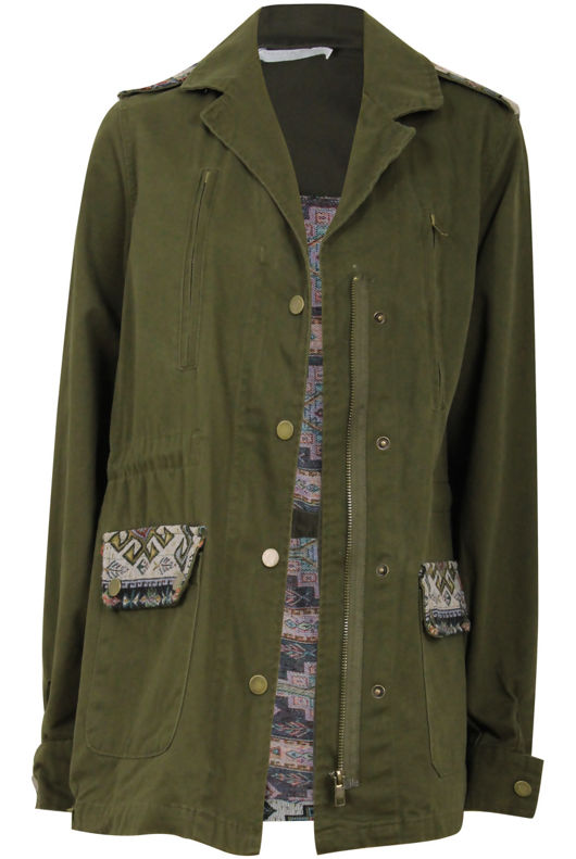 Khaki Aztec Patch Detail Jacket