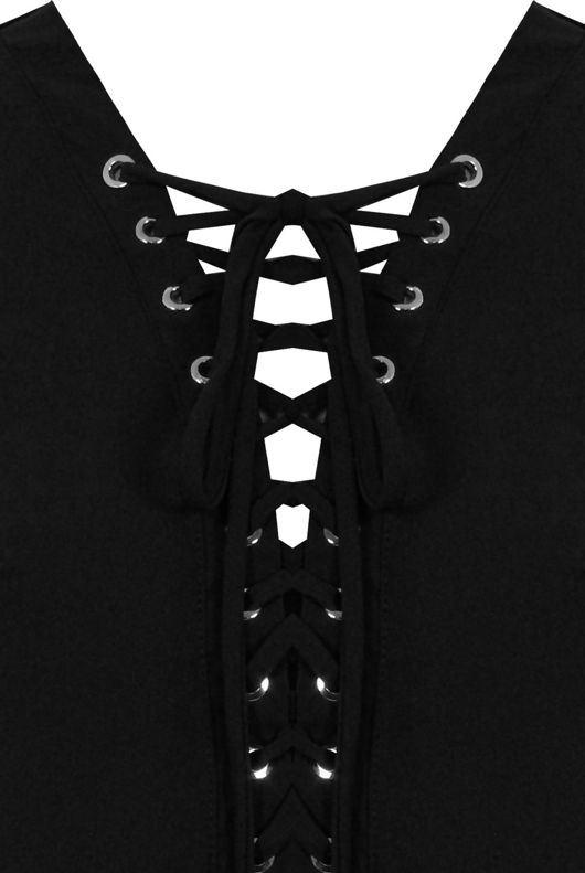 Black Front Lace Tie Up Tops