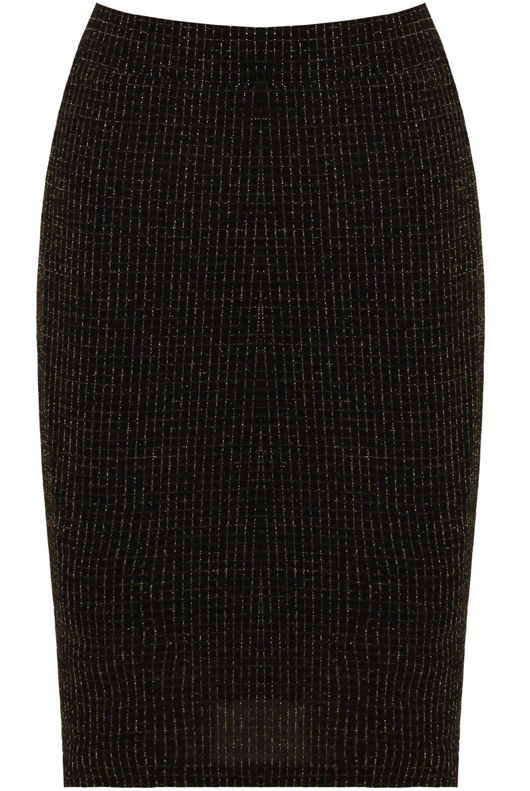 Lurex Grid Print Midi Skirt In Khaki
