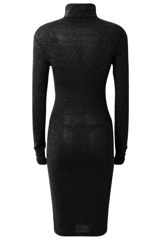 Silver Lurex Roll Neck Midi Dress