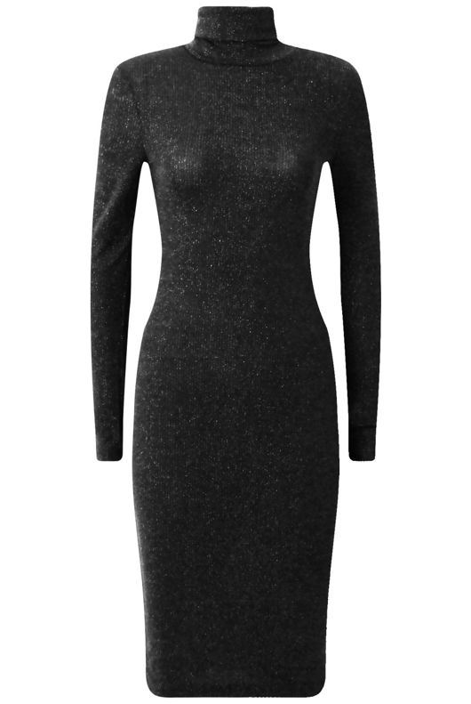 Silver Lurex Roll Neck Midi Dress