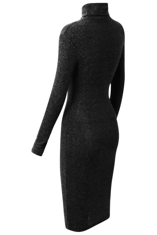 Silver Lurex Roll Neck Midi Dress