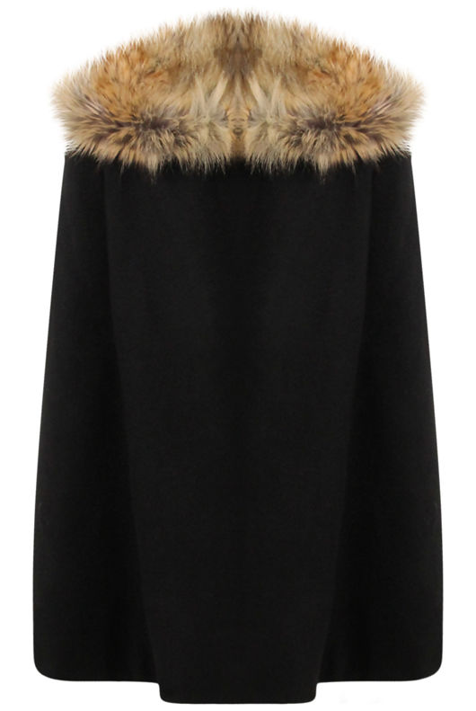 Black With Detachable Brown Fur Collar Coat