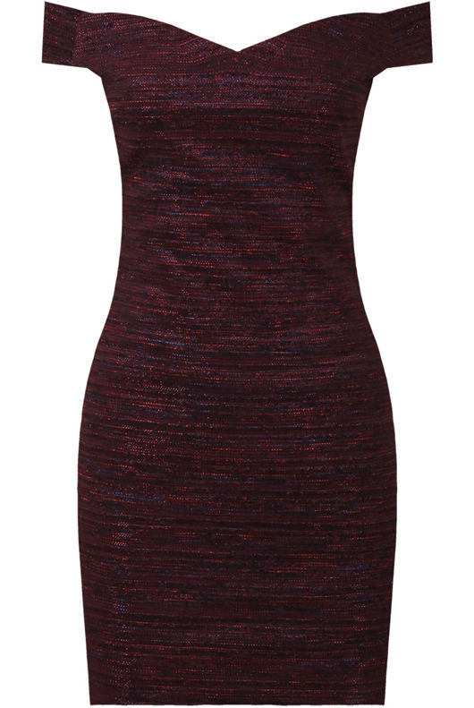Purple and Deep Red Bardot Off The Shoulder Bodycon Dress