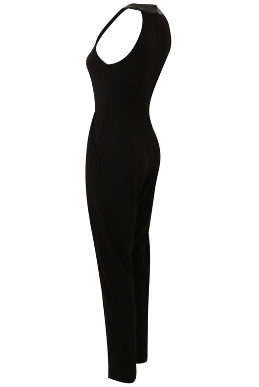 Black Jumpsuit With PU Mesh Panel