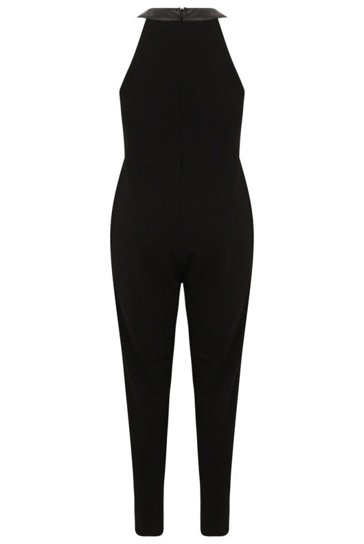 Black Jumpsuit With PU Mesh Panel