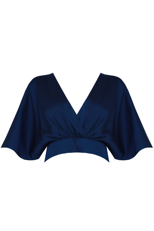 Blue Satin Cross Over Back Tie Up Tops