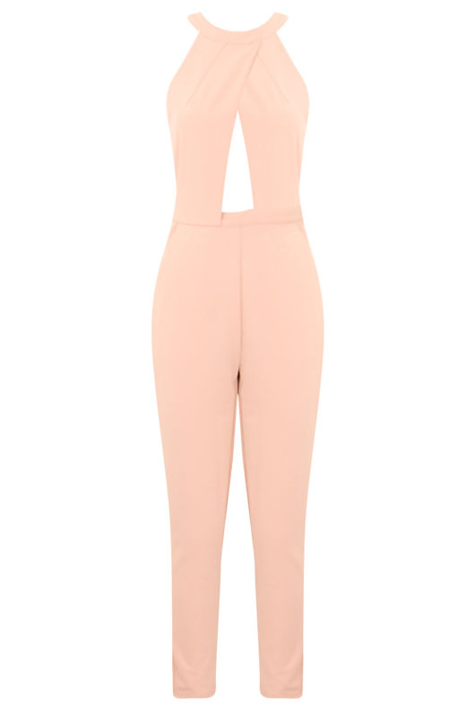 Pink Crossover Halter Neck Jumpsuit