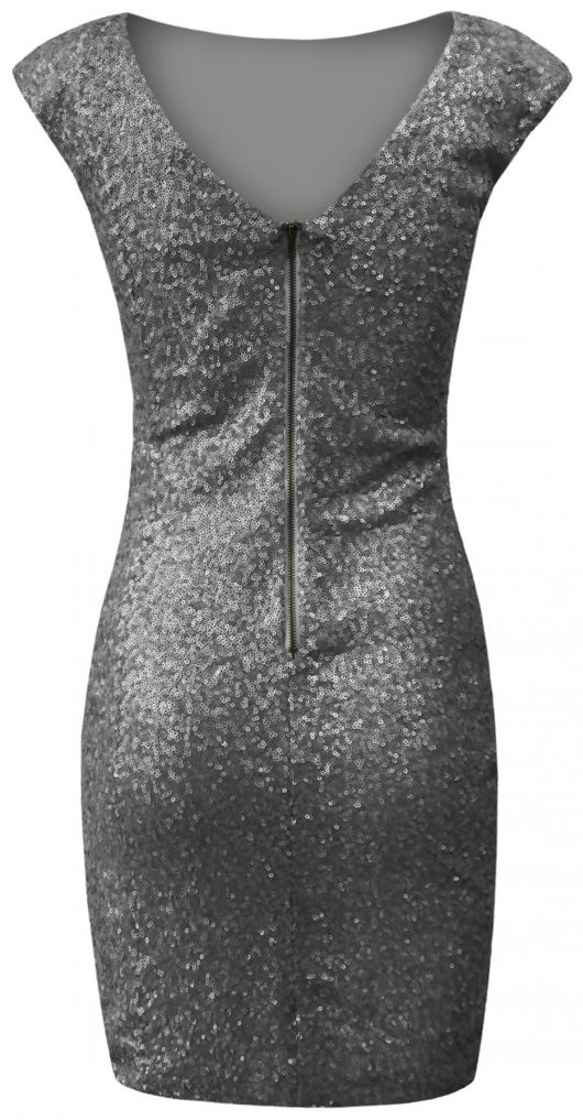 Gunmetal Grey Cap Sleeve Sequin Pencil Dress