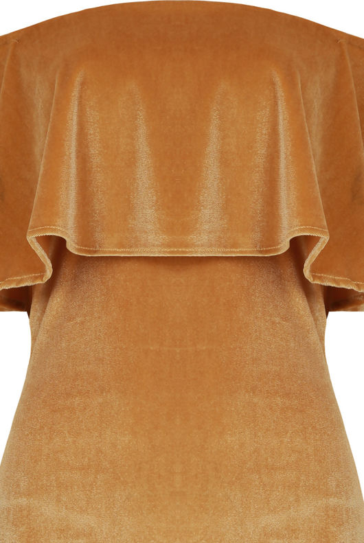 Mustard Velvet Textured Off Shoulder Frill Bodysuit