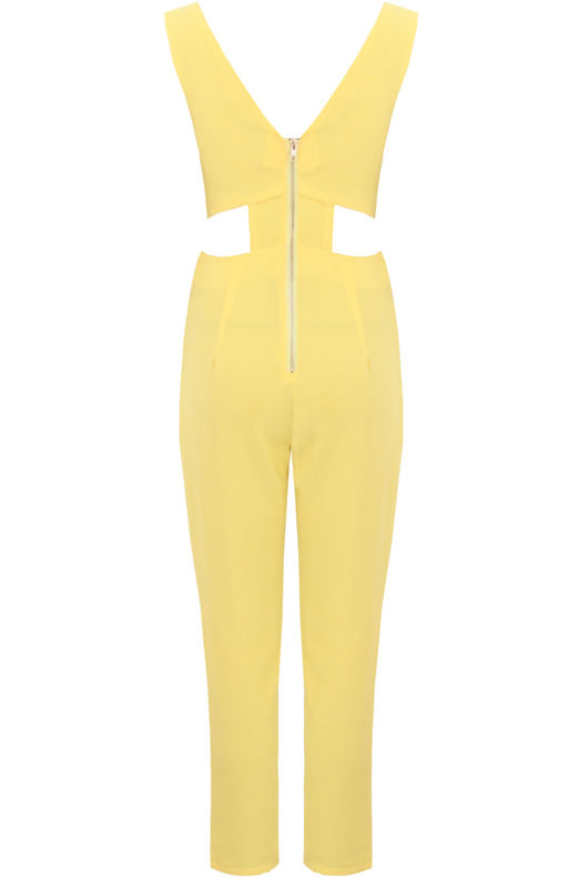 Yellow Side Cut Out Back Zip Up Jumpsuit 