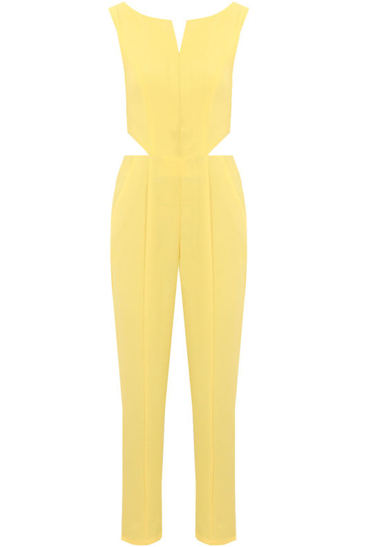 Yellow Side Cut Out Back Zip Up Jumpsuit 
