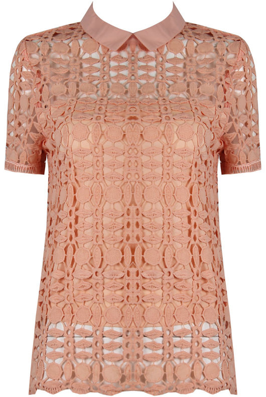 Pink Lace Insert Collared Tops