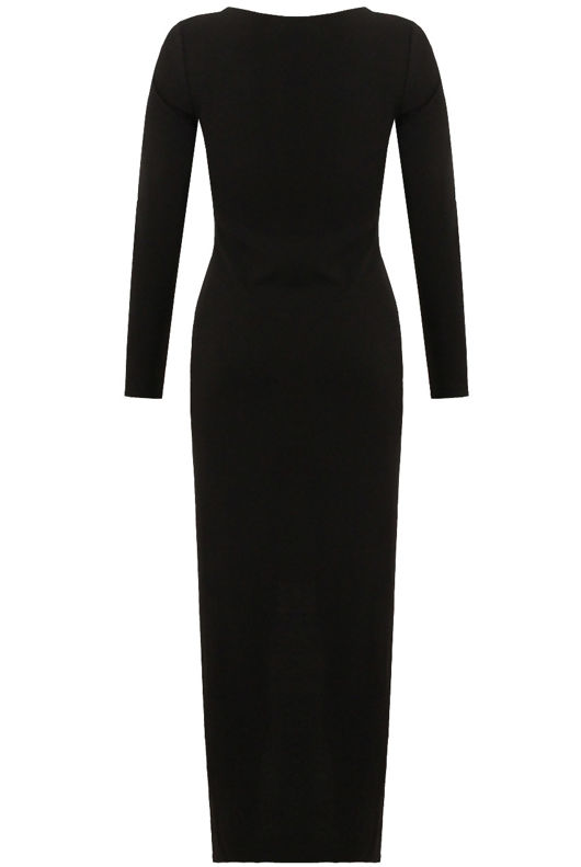 Black Lace Trim Dip Back Maxi Dress