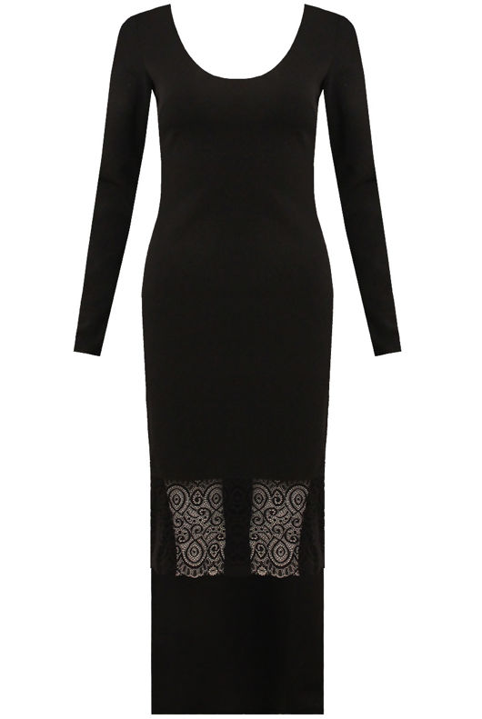 Black Lace Trim Dip Back Maxi Dress