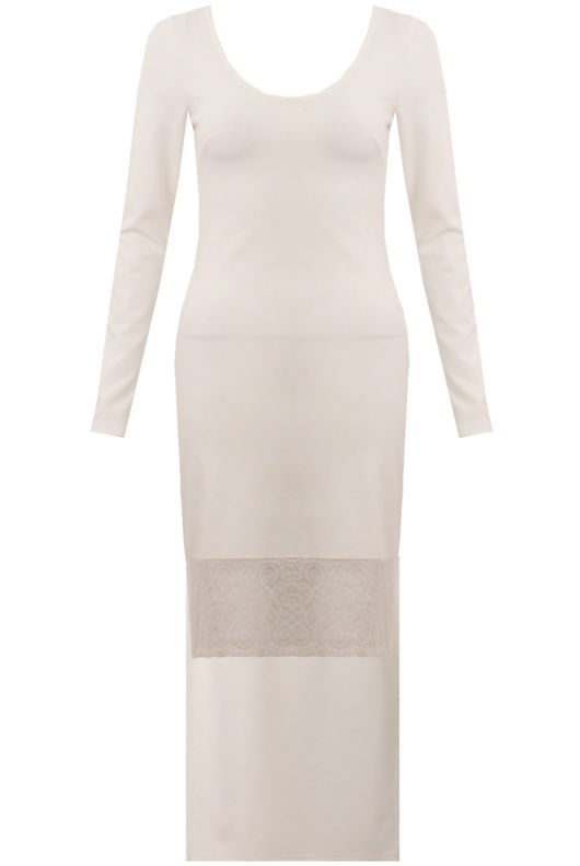 White Lace Trim Dip Back Maxi Dress
