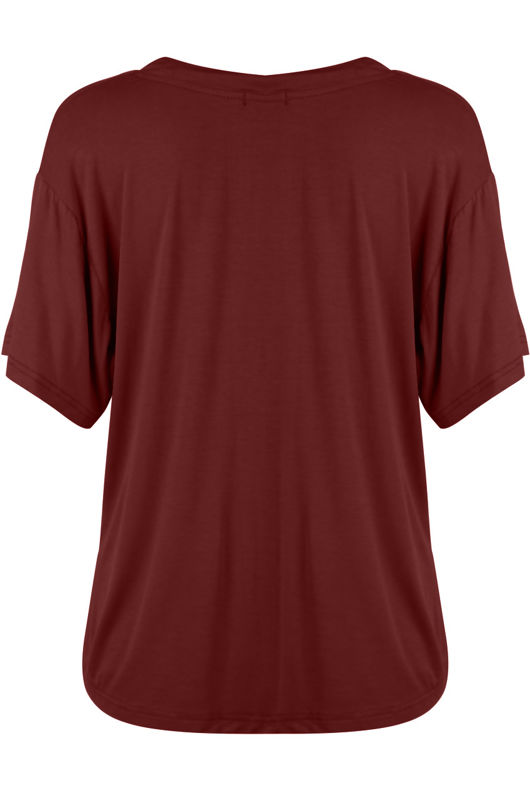 Burgundy Short Sleeves V Neck Tops