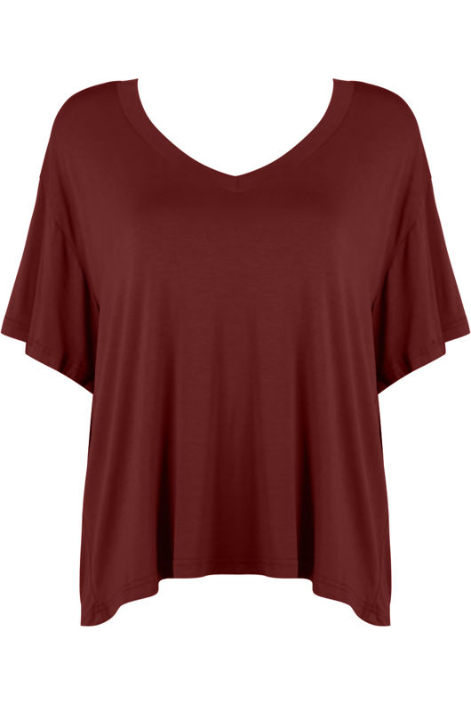 Burgundy Short Sleeves V Neck Tops