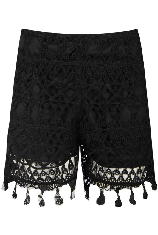 Black Lace Insert Side Zip Up Shorts