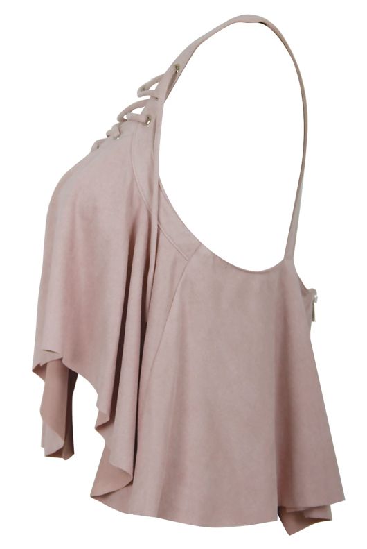 Rose Lace Up Faux Suede Crop Top