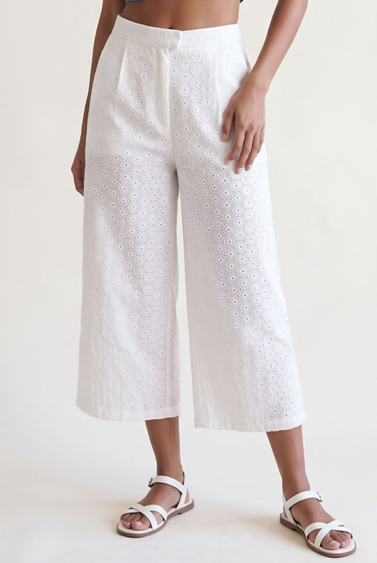 White Cropped Anglaise Trouser  