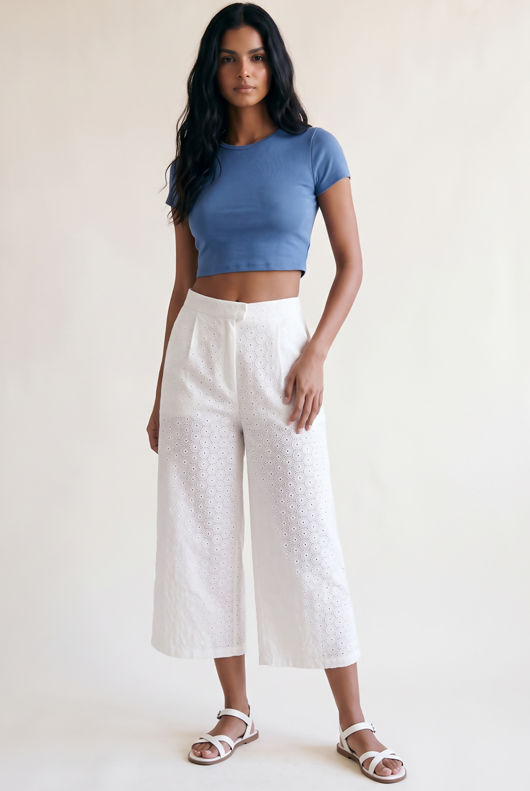 White Cropped Anglaise Trouser  