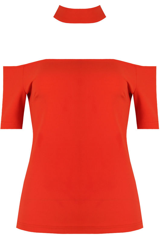 Orange Cut Out Shoulder Crop Tops