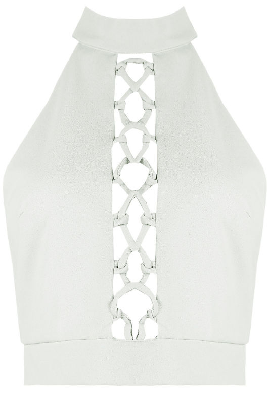 White Front Lace Tie Up Crop Tops