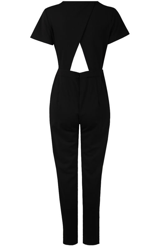 Black Cross Over Back Cut Out Jumpsuit