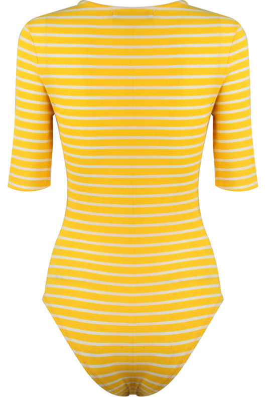 Yellow Stripe Half Sleeves Bodysuits
