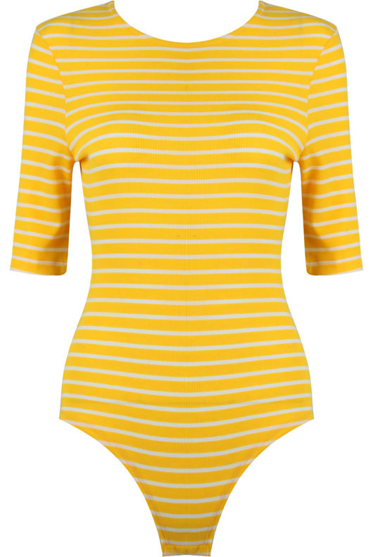 Yellow Stripe Half Sleeves Bodysuits