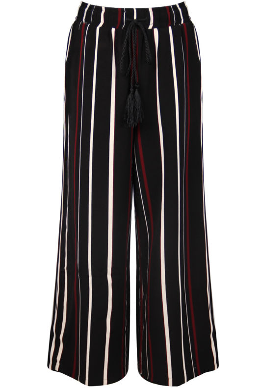 Black Elasticated Stripe Wide Leg Trouser