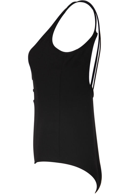 Black Plunge Front Bodysuit With Metal Ring 