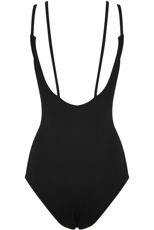 Black Plunge Front Bodysuit With Metal Ring 