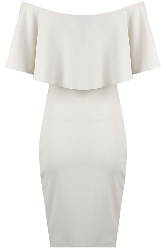 Off The Shoulder Frill Bodycon Dress In White