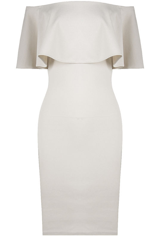 Off The Shoulder Frill Bodycon Dress In White