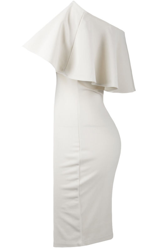 Off The Shoulder Frill Bodycon Dress In White