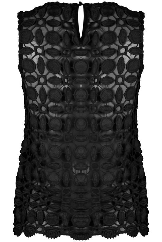 Black Crochet Mesh Insert Sleeveless Top