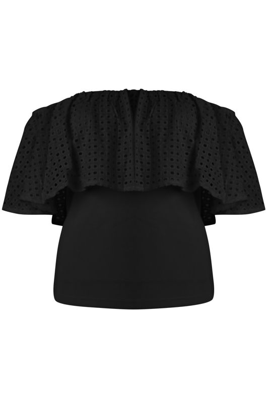 Black Broderie Anglais Off the Shoulder Tops