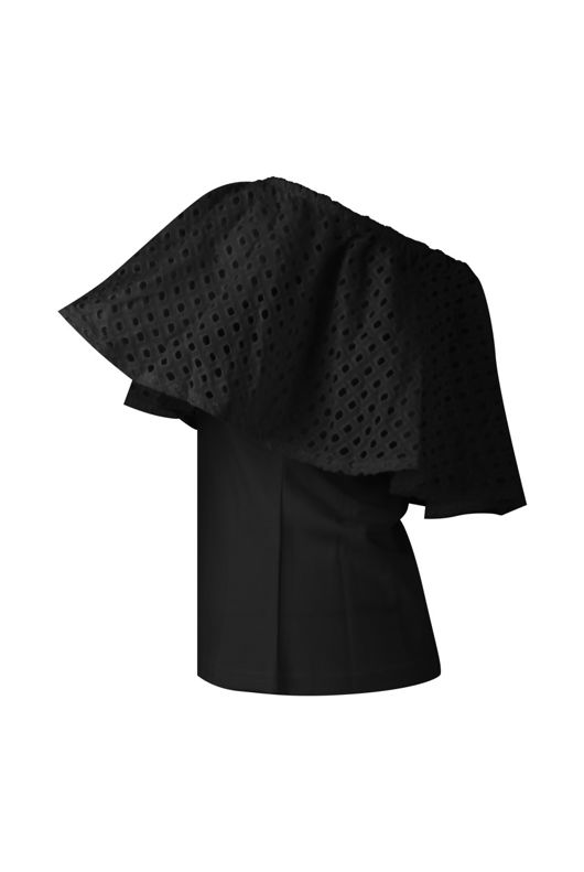 Black Broderie Anglais Off the Shoulder Tops